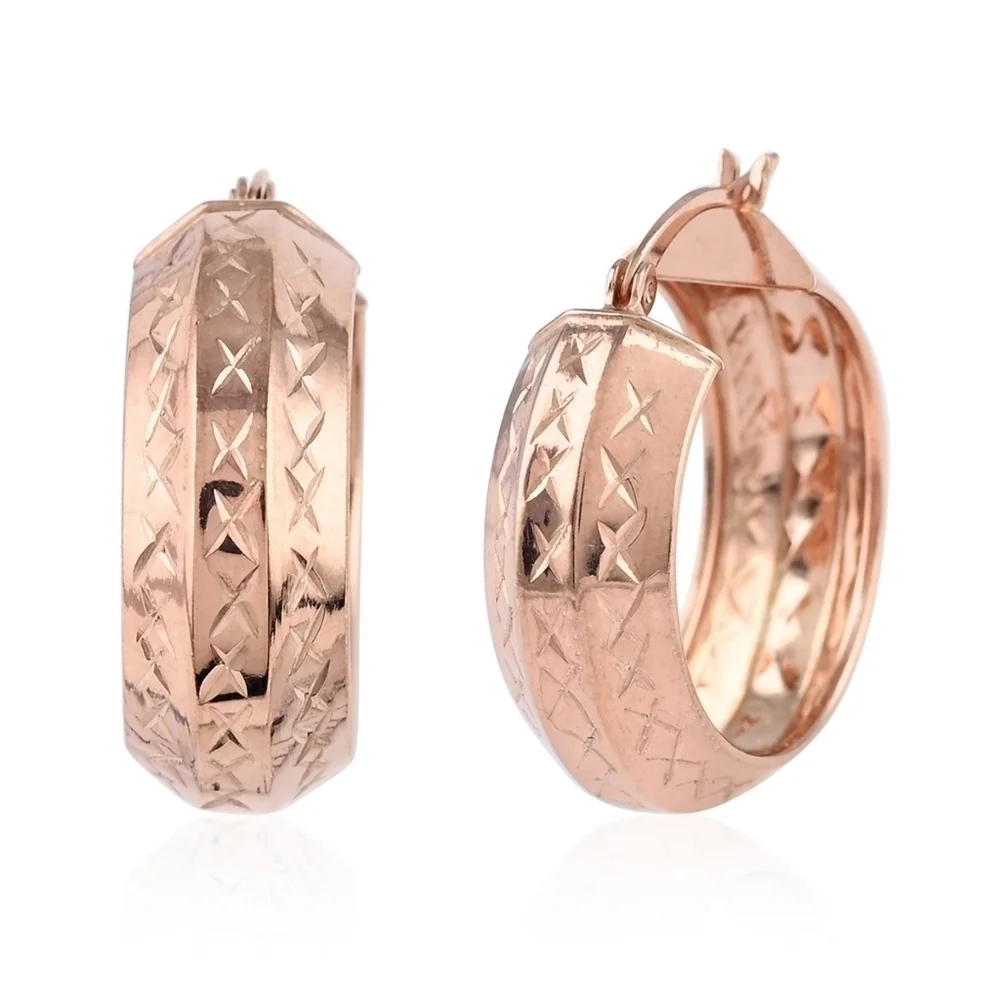 Diamond Cut Hoop Earrings Sterling Silver Rose Gold